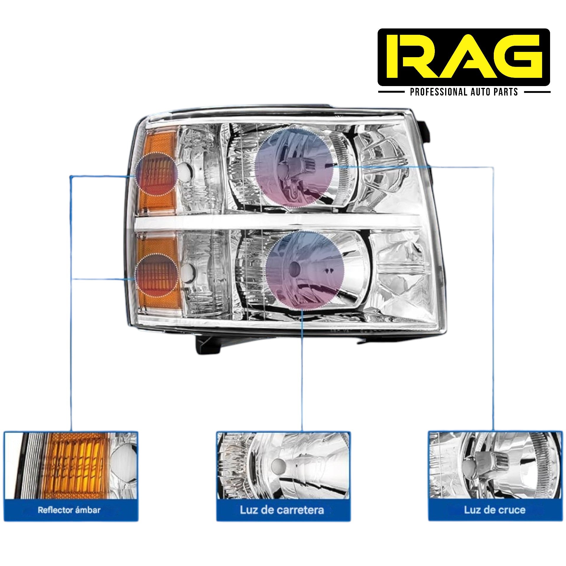 Faros Delanteros Rey Camión 5.3 Silverado WHITE 2007 - 2014 RAG