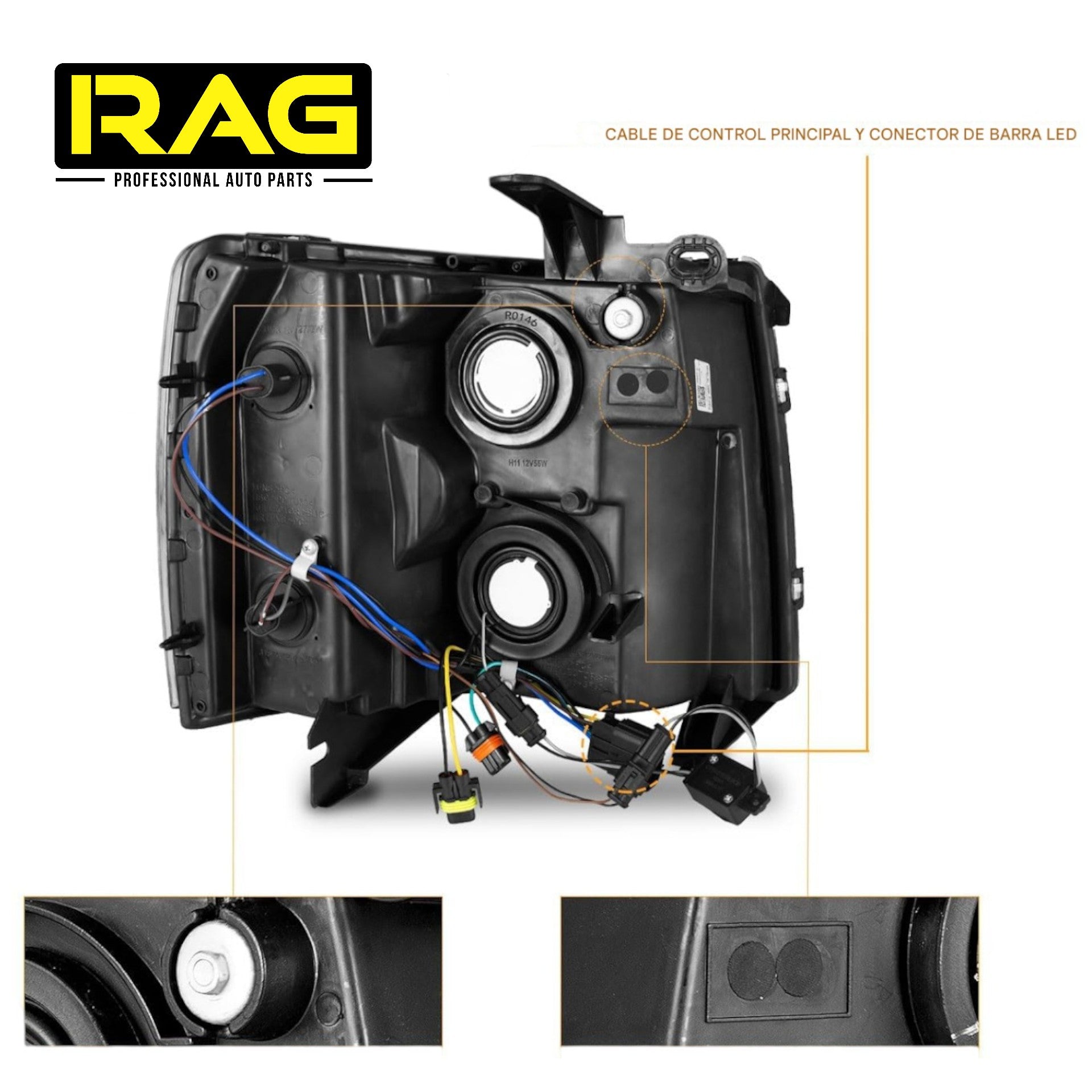 Faros Delanteros Rey Camión 5.3 Silverado BLACK LED 2007 - 2014 RAG